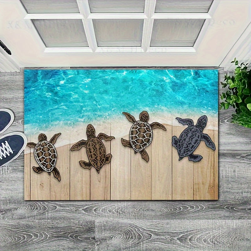 1pc Door Mat Summer Beach Welcome Mat - Turtle And Ocean Design, Non-Slip The Best Floor Mat Indoor/ Outdoor Use, Ideal for Coastal Home Decor, Beach-Themed Entrance Mat|Turtle Pattern|Durable Welcome Mat, Beach Additions