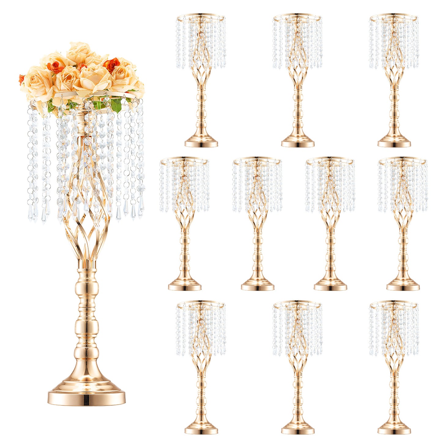 VEVOR 2PCS/ 10PCS/ 12PCS/ 20PCS 43cm/ 49cm/ 55cm/16.9”/ 19.3”/ 21.65” Tall Crystal Wedding Flower Stand Vase for Party Decor