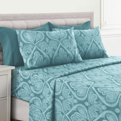 Lux Decor 4/6 Pieces Paisley Bed Sheet, Breathable Hotel Style Sheets, 100% polyester Sheets Deep Pockets, Easy-Fit, Soft & Wrinkle Free Cooling Bed Sheets, 6 Pc includes 4 pillowcases and 4 Pc (Twin & Twin xl) includes 2 pillowcases