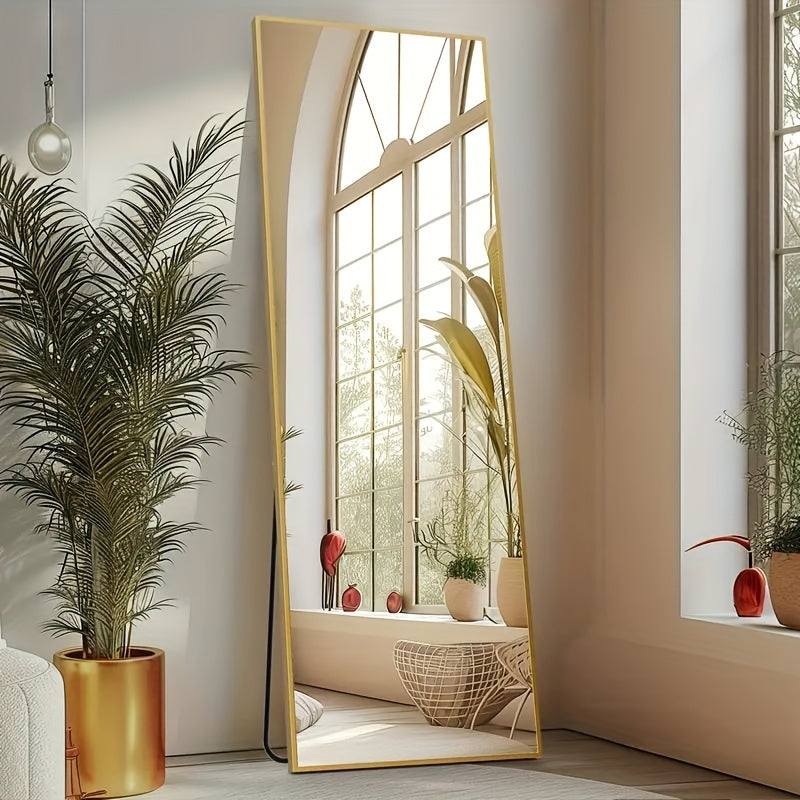 Arched/Rect Full Length Mirror, Full Body Mirror With Stand, Hanging Or Leaning For Wall, Aluminum Alloy Thin Frame Floor Standing For Hotels And Bathrooms