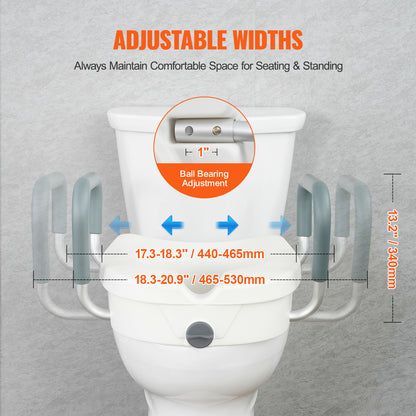 Raised Toilet Seat with Arms for Seniors & Elderly - 5 Inch Elevated Toilet Seat, 350 lbs Capacity, Twist Lock, Adjustable Armrests with Padding, Fits Round & Elongated Toilets