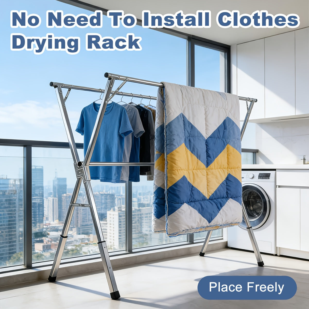 Foldable Clothes Drying Rack Outdoor Indoor, Drying Rack Clothing Collapsible, Adjustable Laundry Drying Rack, Heavy Duty Stainless Steel Clothesline, for Clothes, Blankets And Bedding, Drying Racks