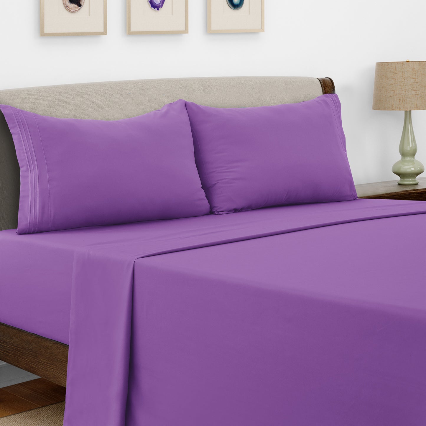 Lux Decor 4 Pieces Solid Bed Sheets - Stylish Comfy Bedding Set - Hotel Luxury Skin Friendly Cooling Sheets & Embroidered Pillowcases Without Filler - Classic Collection With 16 Inches Deep Pocket - Brushed 100% polyester- Shrinkage & Fade Resistant