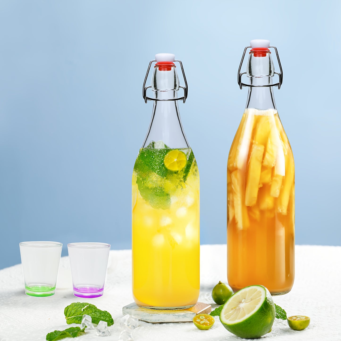 4/6/8/12pcs-16oz Flip Top Glass Bottles with Stopper for Kitchen Organizers And Storage, Vanilla Extract, Juice, Kombucha, Honey, Vinegar. Local Warehouse