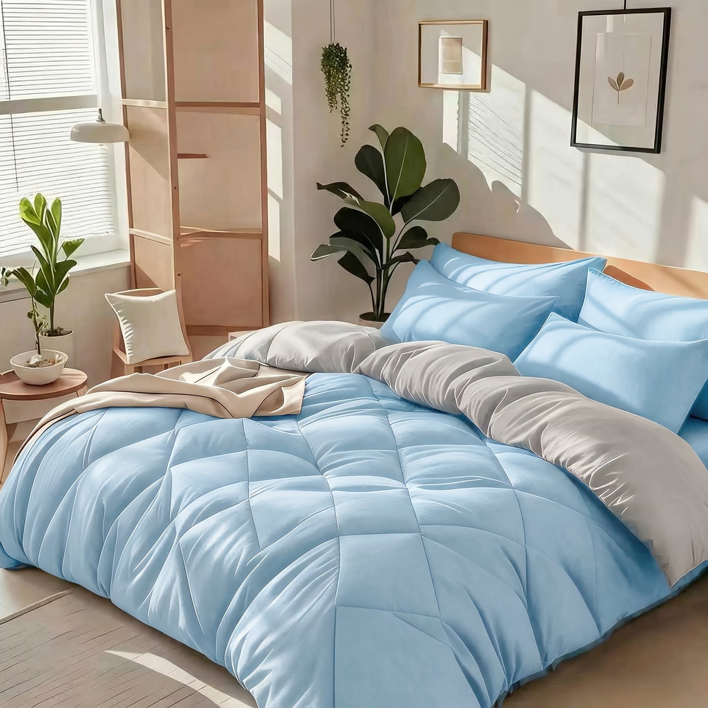 Cooling Comforter Set 2/3 Pcs – Soft Fluffy Microfiber Lightweight Breathable Quilt, Rhombus Grid Solid Color Bedding for All Seasons, Twin Queen King – Multiple Colors Available