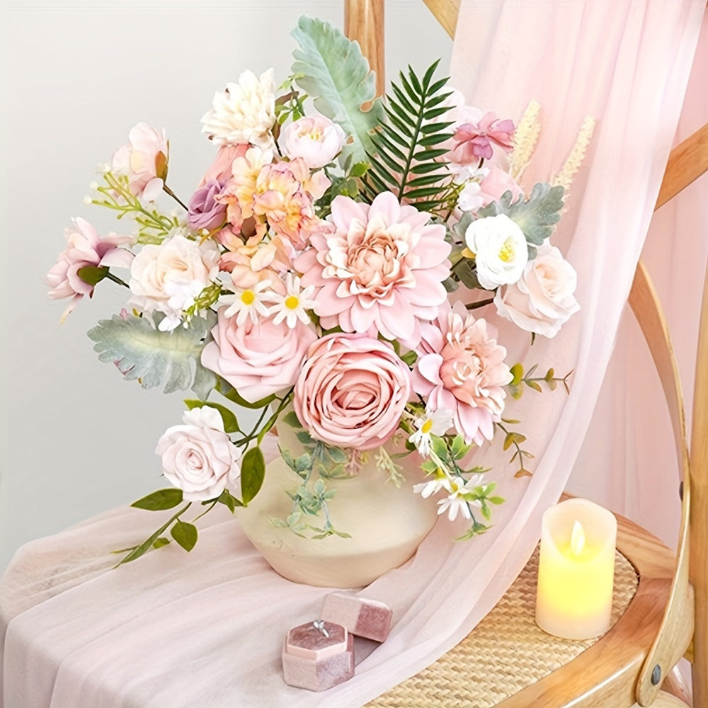 Artificial flower box set with artificial flowers, used for DIY center piece cake decoration, wedding bouquet, boutique, home decoration (pink) Valentine's Day Spring