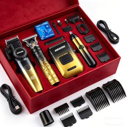 [Grooming Gift Box] New Gradient Dragon And Phoenix Design] Men's 2/4pcs Grooming Gift Box Set, Specially Designed for Men's Shaving, Hair Removal, Hair Cutting And Nose Hair Removal Combination, Nose Hair Remover, Hair Clipper, Shaver, T9 Detail Hair Cli