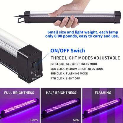 UV Black Light Strip USB LED – 32cm / 12.6ft Portable Magnetic Black Light Tube for Halloween Party, Fluorescent Tapestry, Body Paint, Posters, Christmas & Cabinet Lighting (3-Pack / 4-Pack)