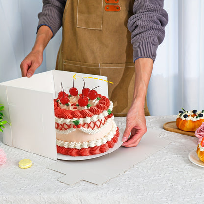 TOMNK 10pcs Tall Cake Boxes with Boards, Multi-Layer Cake Boxes Set, Cake Organizers, Gift Boxes, White Bakery Box, Pastry Boxes, Cajas Pasteles for Birthday Party, Wedding And Father's Day, 10x10x8in