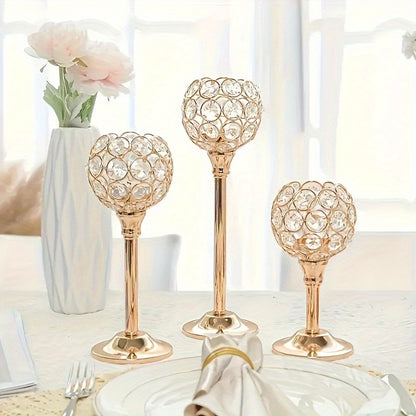 3pcs Crystal Candle Holder, Windproof Candle Holder, Christmas, Halloween Candlelight Dinner Photo Props, Wedding Anniversary Wedding Decoration, Home Hotel Decoration, Birthday Gift, Suitable for Table Center Decoration, Wedding, Catering