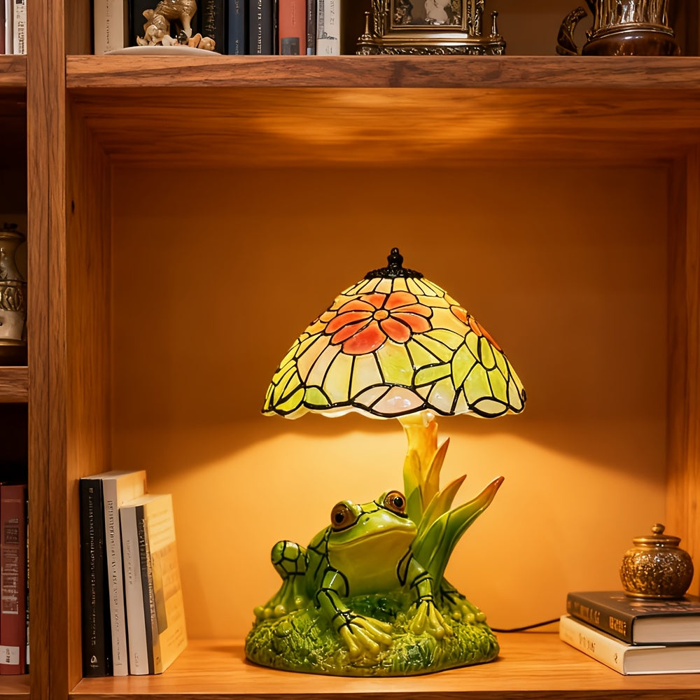 1 Creative 3D Frog Table Lamp | Floral-Painted Flower Night Light, Warm Ambiance Home Decor, Perfect for Bedside, Office Desk, Or Study Decor, Ideal Wedding, Birthday, And Holiday Gift, Plastic Material