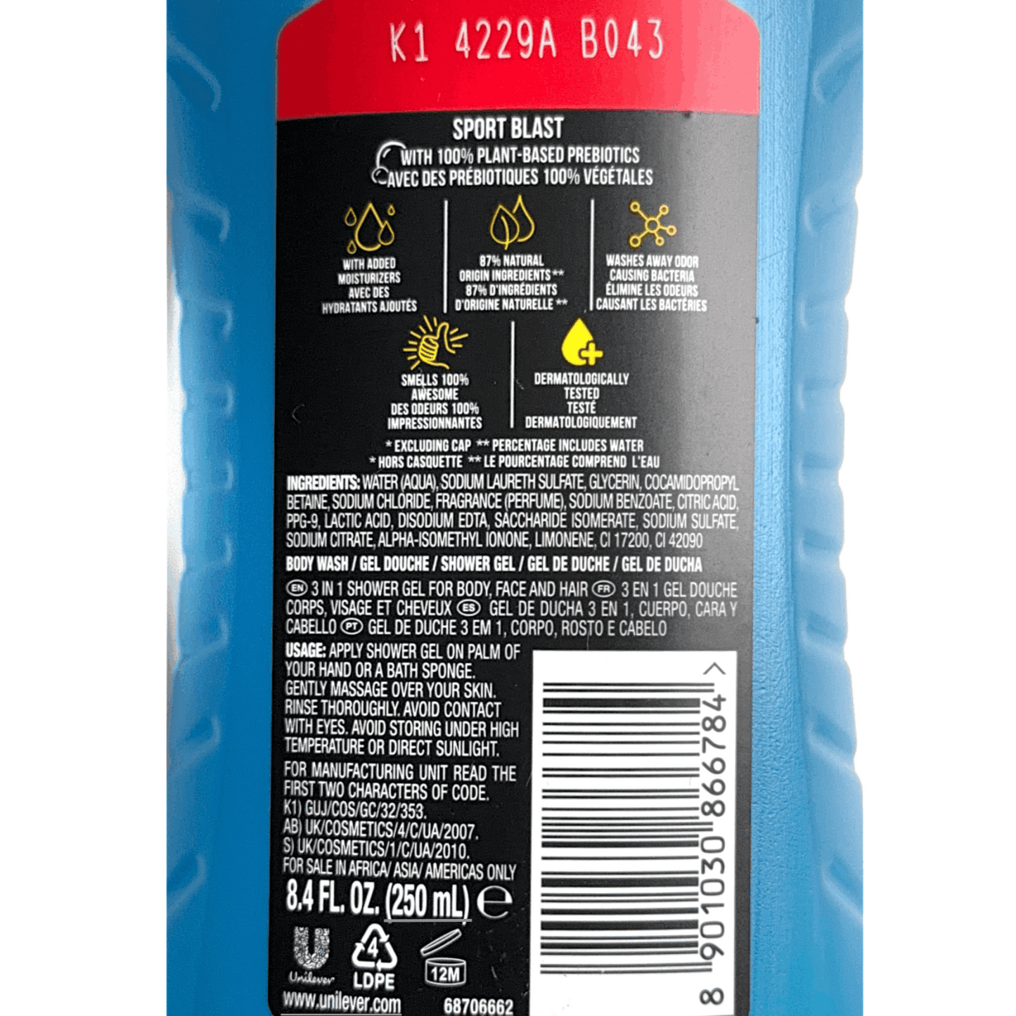 3 Pack Axe Body Wash Sport Blast 250 ml