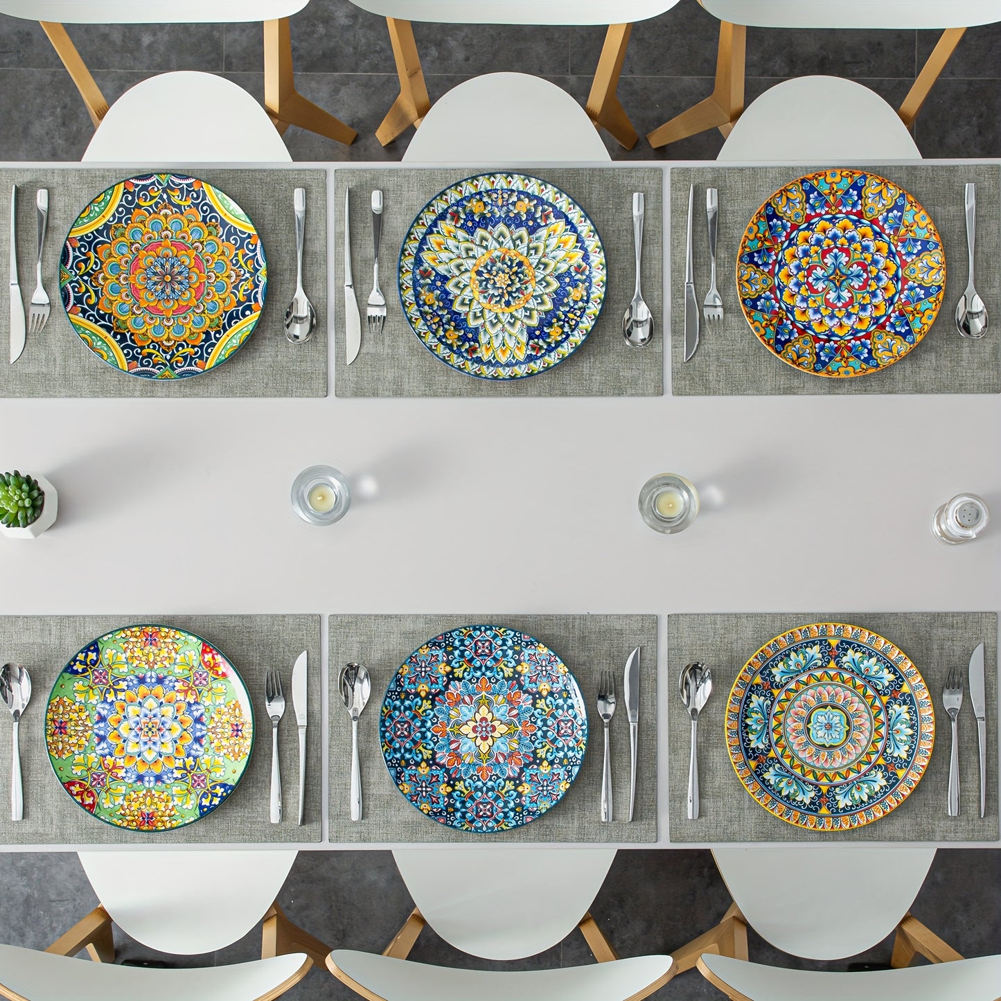 10.5 Inch Colorful Bohemian Style Dinner Plates, Set Of 6