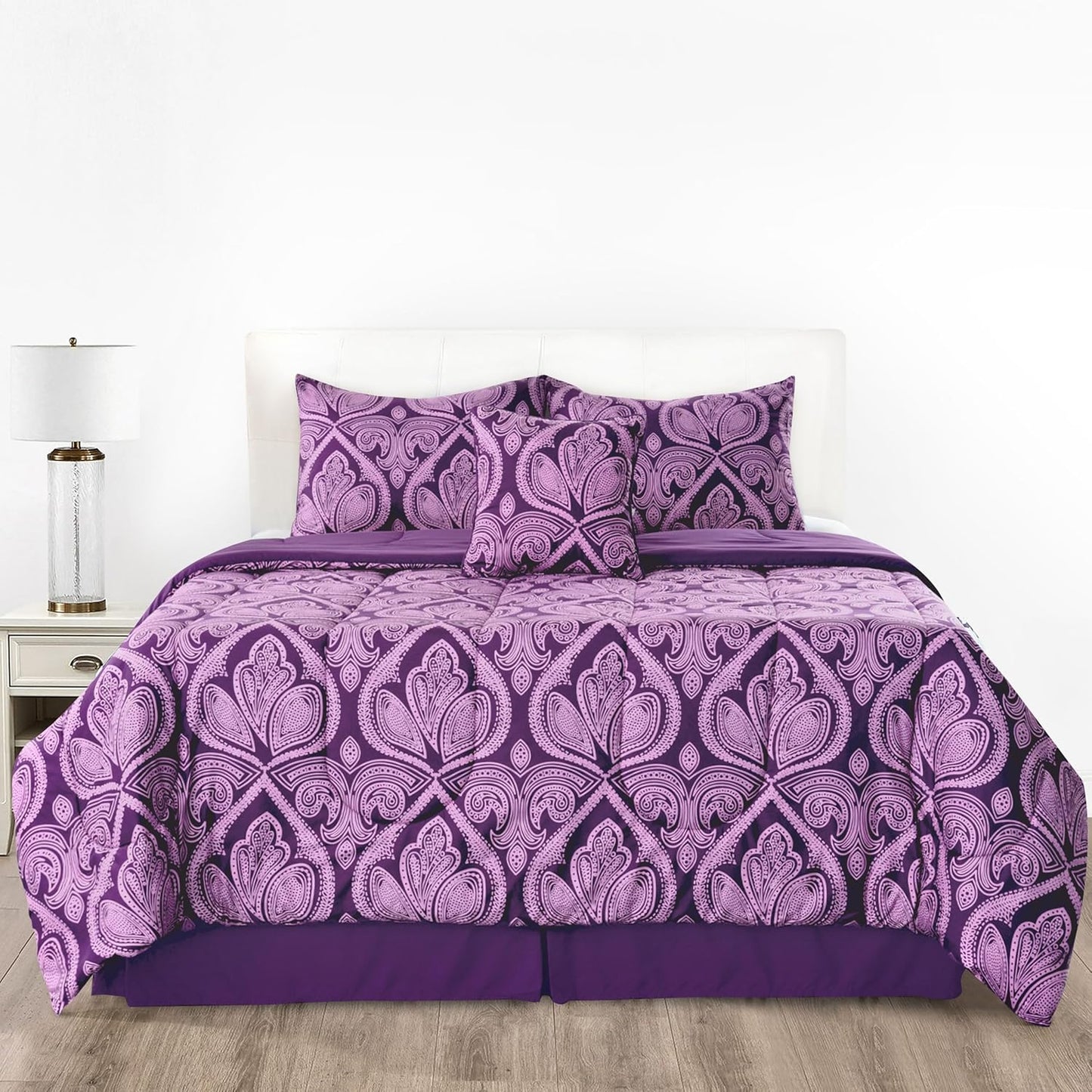 Lux Decor 5 Pieces Comforter Set - Reversible Duvet Insert - Quilted Comforter Smooth, Breathable & Machine Washable, Soft and Comfortable Bedding, Down Alternative Comforter Included 2 Pillow Shams, Bed Skirt, & Cushion - All Season Gift Choice