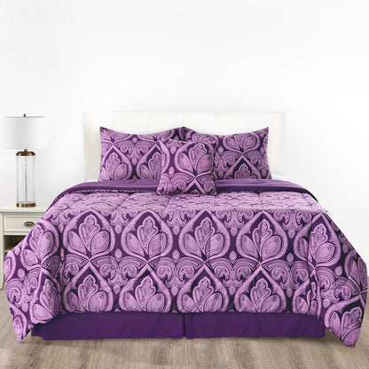 Lux Decor 5 Pieces Comforter Set - Reversible Duvet Insert - Quilted Comforter Smooth, Breathable & Machine Washable, Soft and Comfortable Bedding, Down Alternative Comforter Included 2 Pillow Shams, Bed Skirt, & Cushion - All Season Gift Choice