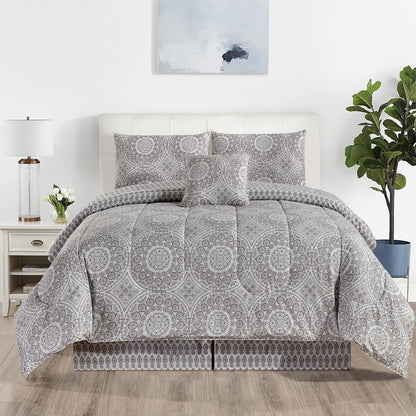 Lux Decor 5 Pieces Comforter Set - Reversible Duvet Insert - Quilted Comforter Smooth, Breathable & Machine Washable, Soft and Comfortable Bedding, Down Alternative Comforter Included 2 Pillow Shams, Bed Skirt, & Cushion - All Season Gift Choice