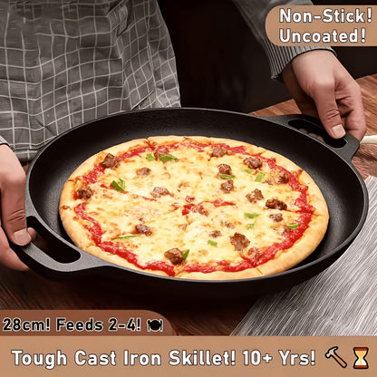 Pre-Seasoned Cast Iron Skillet | 11.02 Inch Round Grill Pan with Dual Large Loop Handles, Durable And Even-Heating, Suitable for Oven, Stovetop, Grill Or Campfires, Ideal for Pizza Lovers, Kitchen Gadget
