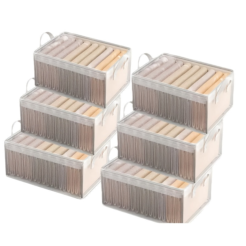 6pcs Foldable Storage Box with Steel Frame – Transparent PVC Stackable Organizer for Clothes, Blankets & Cosmetics | Waterproof Under Bed Storage