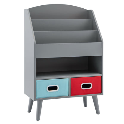 LIFEZEAL Bookshelf, a Display Rack for Kids' Books Featuring Three Tiers, Open Compartments, And Two Fabric Drawers, Serves As a Organizer for Playrooms, Classrooms, And Nurseries, Making It a Perfect Gift for Toddlers Aged 3 And Above