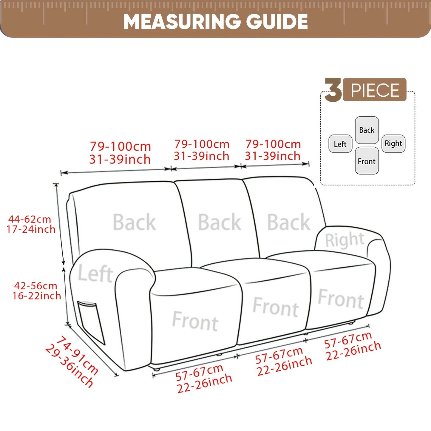 Stretch 3 Seat Sofa Slipcover Elastic Spandex Couch Cover with Pocket Anti-Slip Jacquard Knit Washable Solid Color Sofa Protector for Living Room Office Pet Friendly