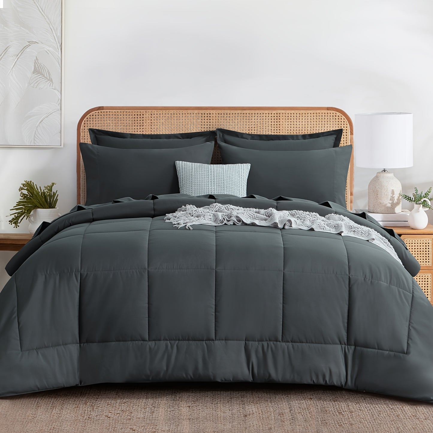 7pcs Comforter Set-Luxury Soft Fluffy Bedding With 1 Comforter, 1 Fitted Sheet, 1 Flat Sheet, And 4 Pillowcases & Pillow Cover-All Season Quilte Set Queen, Hypoallergenic, Breathable, Easy Care, Valentine'S Day Bed In A Bag, Gifts For Her