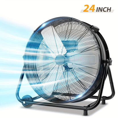 Industrial Drum Fan High Velocity Floor Fan 24/30 Inch 3-Speed Heavy Duty Metal Air Circulator 360° Tilt with Casters ETL Listed for Warehouse Garage Patio Commercial Use