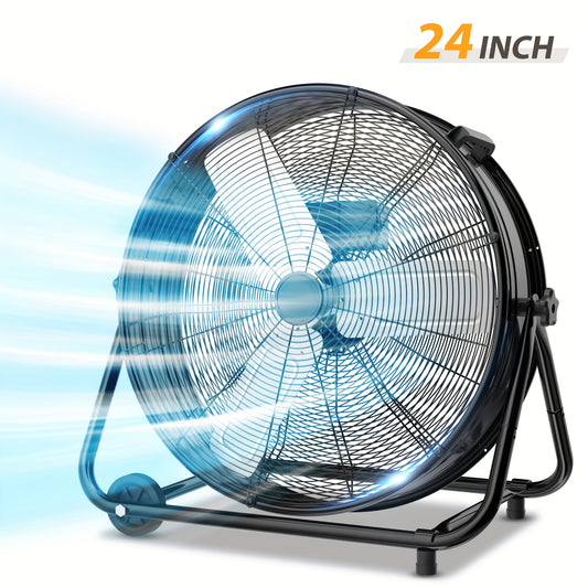 Industrial Drum Fan High Velocity Floor Fan 24/30 Inch 3-Speed Heavy Duty Metal Air Circulator 360° Tilt with Casters ETL Listed for Warehouse Garage Patio Commercial Use