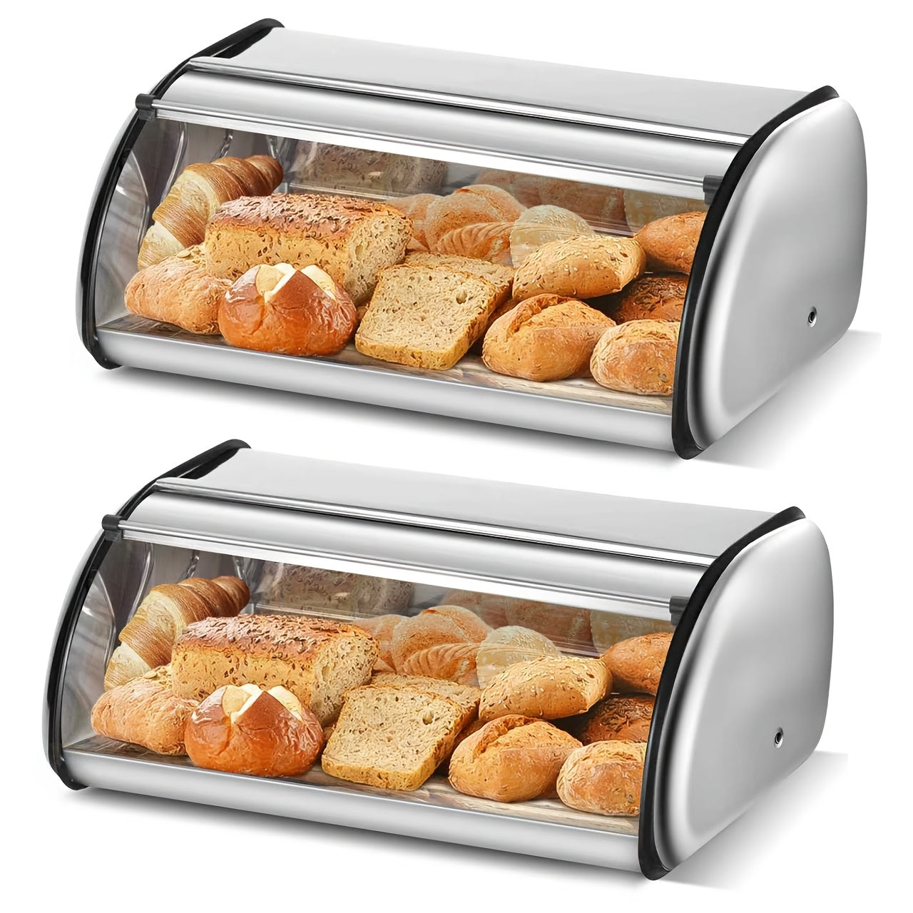 13 "Stainless Steel Roll Top Bread Box, Suitable for Countertop Bread Storage Containers with Stainless Steel Lid - Fresh And Insect Resistant, Can Hold Multiple Large Breads And Other Baked Goods Including Bagels Muffins, Fruit, Etc
