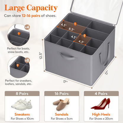 Large Shoe Box Storage Containers with Clear Cover and Reinforced Handles, Open Storage Bins,Shoe Storage Organizer for Closet, Fits 12-16 Pairs, Foldable Storage Bins Fit for Boots Heels Sneakers, 1/2/3 Pack