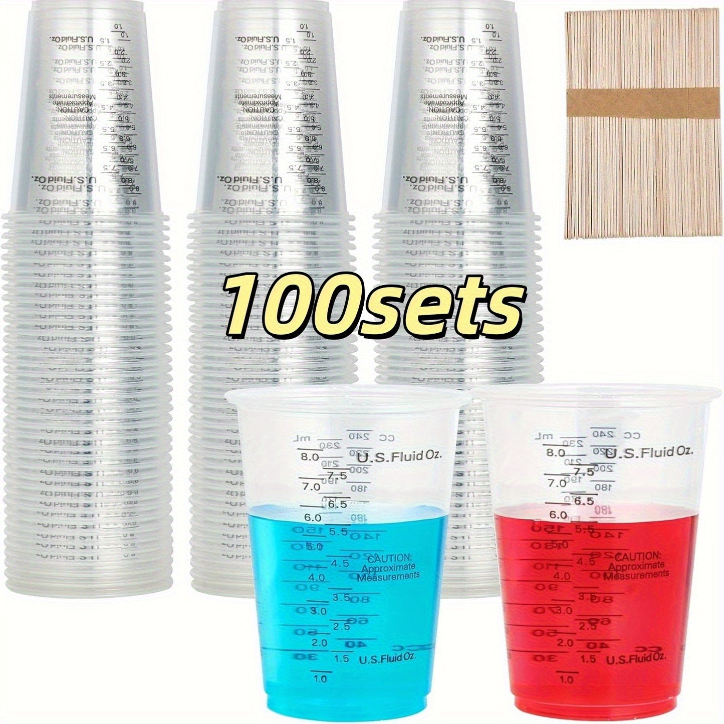 500pcs(1oz)/ 100pcs(8oz)/ 50pcs(20oz) Clear Plastic Resin Oxygenating Liquid Mixing Cups for Cooking and Baking Supplies