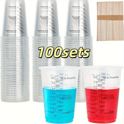 500pcs(1oz)/ 100pcs(8oz)/ 50pcs(20oz) Clear Plastic Resin Oxygenating Liquid Mixing Cups for Cooking and Baking Supplies