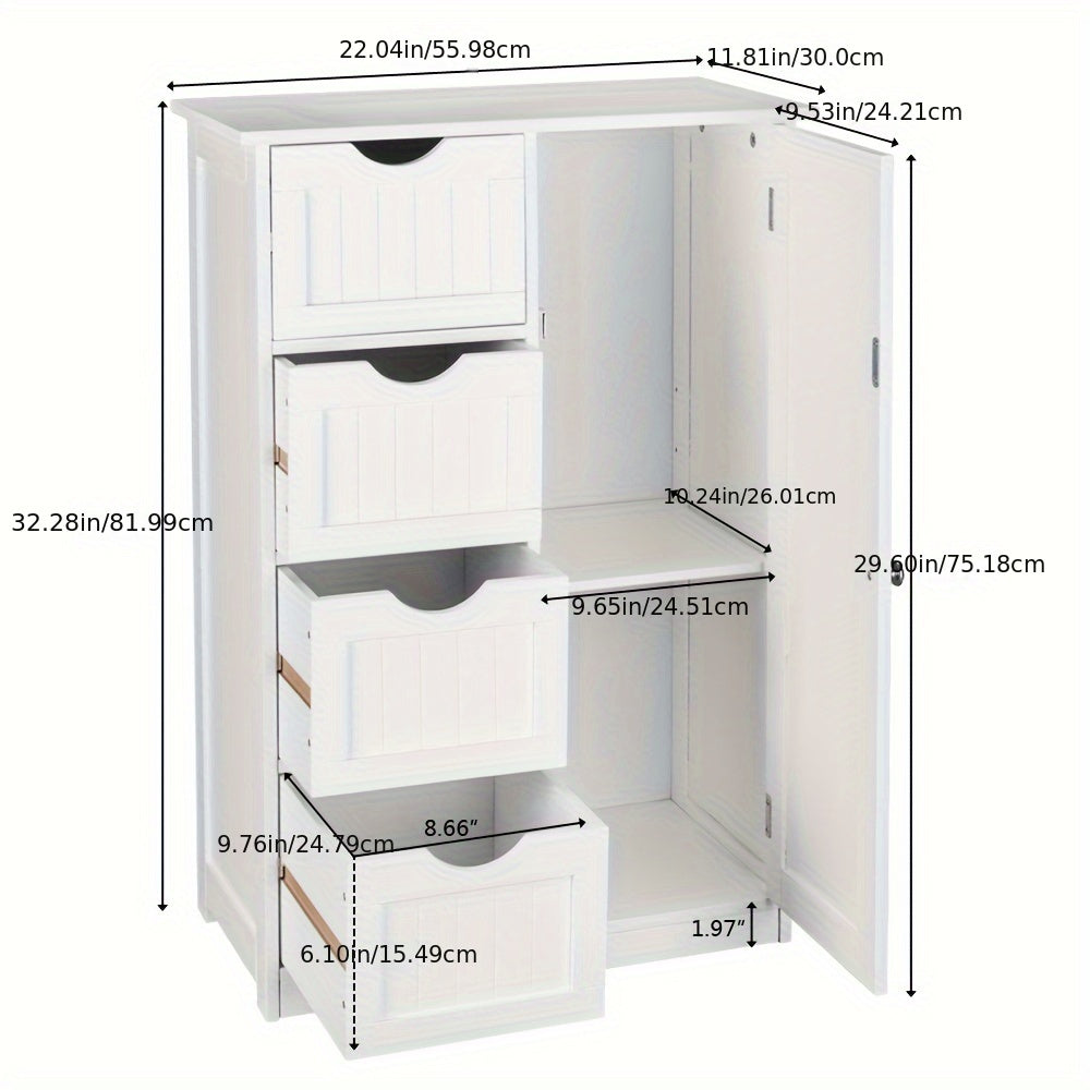 Single Door Bathroom Storage Cabinet with 4 Drawers White, Storage Drawer Units