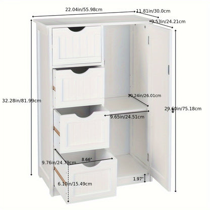 Single Door Bathroom Storage Cabinet with 4 Drawers White, Storage Drawer Units