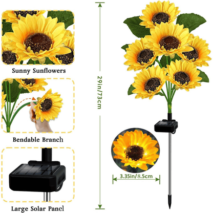 Sunflower Solar Light Outdoor Decoration, 2Pack - 3 Pack IP65 Waterproof Solar Sunflower Outdoor Lights for Garden Terrace, Flower Bed, Path, Gift for Ladies, Mom, Grandma, Father's day gift
