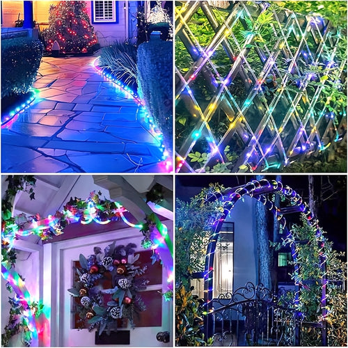 Christmas Lights Solar Rope Lights Outdoor 33FT 100LED Ip65Waterproof Solar String Lights 8 Lighting Modes for Easter for party Garden Yard Home Wedding Valentine'S Day Car Camping Halloween Spring Tree Decoration(Rgb)