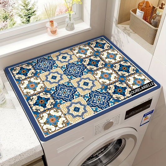 Vintage Mosaic Washing Machine Cover - Waterproof And Durable Silicone Material, 23.62X19.69 Inches Kitchen Or Laundry Room Decorative Cover, Food-Grade Multicolor Design, Home Organization, Stylish Home Accessory, Long-Lasting Material