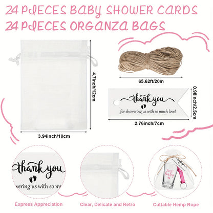 Baby Shower Party Favors 96pcs for 24 Guests - Shot Glasses Bottle Openers Thank You Tags Organza Bags Pink Gender Reveal Return Gifts Boy Girl Shower Prize Set