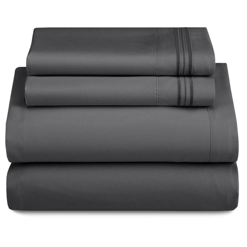 Lux Decor 4 Pieces Solid Bedsheets - 1800 Series Stylish Comfy Bedding Sheet Set - Hotel Luxury Skin Friendly Cooling Sheets & Embroidered Pillowcases Without Filler - Classic Collection With 16 Inches Deep Pocket Room decor - Shrinkage & Fade Resistant