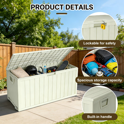 75 Gallon Outdoor Storage Box Waterproof Deck Box with Handles & Wheels, Large Patio Furniture Storage Cabinet for Pool Accessories, Tool Chests - Easy Assembly Rack System, Garden Tools Garage Mounted Storage Systems, Box,Cabinet,Rack for Outdoor