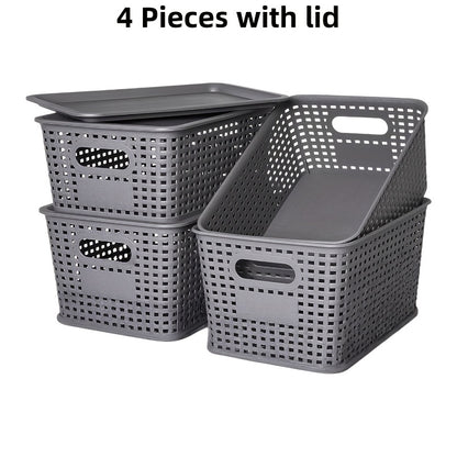 8/4-Pack-Space-Saving Organizers with Lids for Shelves/ Closet/ Desk | Multi-Scene Use In Dorm, Playroom & Office (10"x7"x4", Declutter Essential) with A File Organizer Bag, The Best Gifts for Easter Sunday And Mother's Day