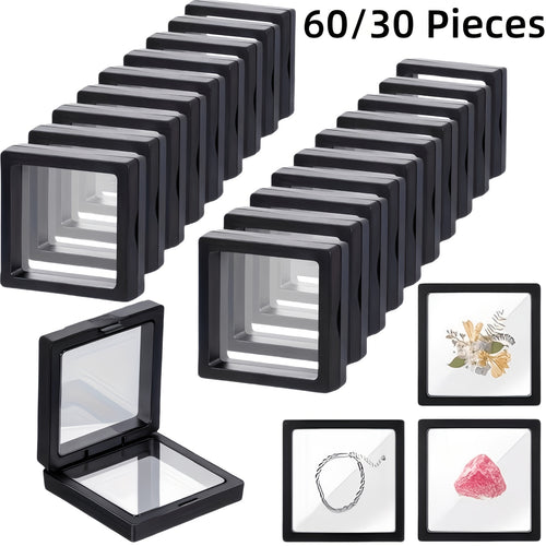 30/60pcs Black Plastic Frame 3D Floating Jewelry Display Boxes With Clear Panels, Secure Clasp Closure & Fabric-Lined Interior, Home & Jewelry Making Organizer, Jewelry Boxes, Coin Collector'S Choice, Best Gifts For Independence Day