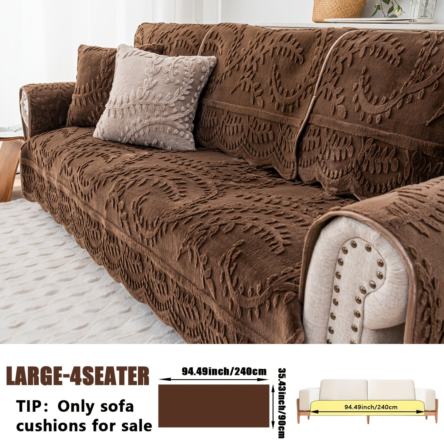 Thickened Quilted Machine Washable Sofa Cushion, Faux Rabbit Fur Comfort Warm Non-slip Plush Sofa Cover, Breathable And Comfortable Pet-friendly For Bedroom, Office, Living Room, Easter Home Decoration