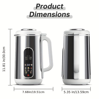 40.58Oz Stainless Steel Soybean Milk Machine, Multi-Function Nut Milk, Soup, Juice Machine, with Automatic Cleaning, 24-Hour Timer, Intelligent Touch Control, 1200Ml Container Capacity, 22000 RPM Motor Speed, 800W Power, 110V Soybean Milk Machine