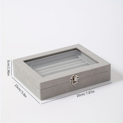 49-Ring Capacity Glass-Like Plastic Jewelry Box with Locking Lid - Large Rectangular Ring & Earring Storage Case for,, Dresser Organizer - Waterproof & Anti-Tarnish, 4 Colors (Black, White, Brown, Beige) - Holiday Gift, Jewelry Boxes