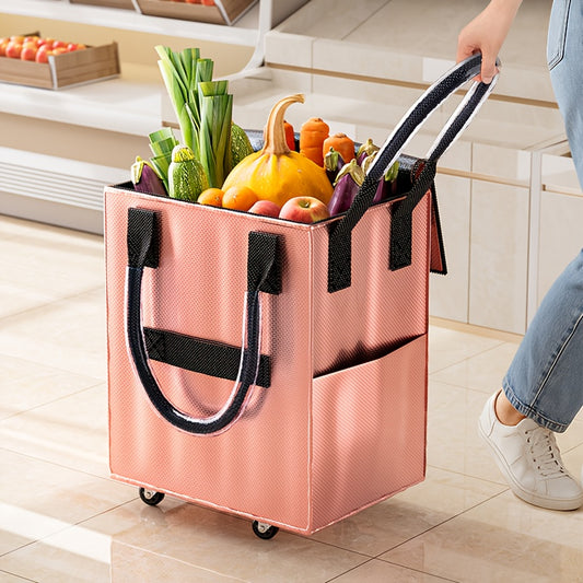 Rolling Grocery Bag with Wheels 60L Extra Large | 16 Gallon Heavy Duty Foldable Shopping Cart Waterproof | Multi-Function Travel Tote Utility Bag in Black Rose Gold