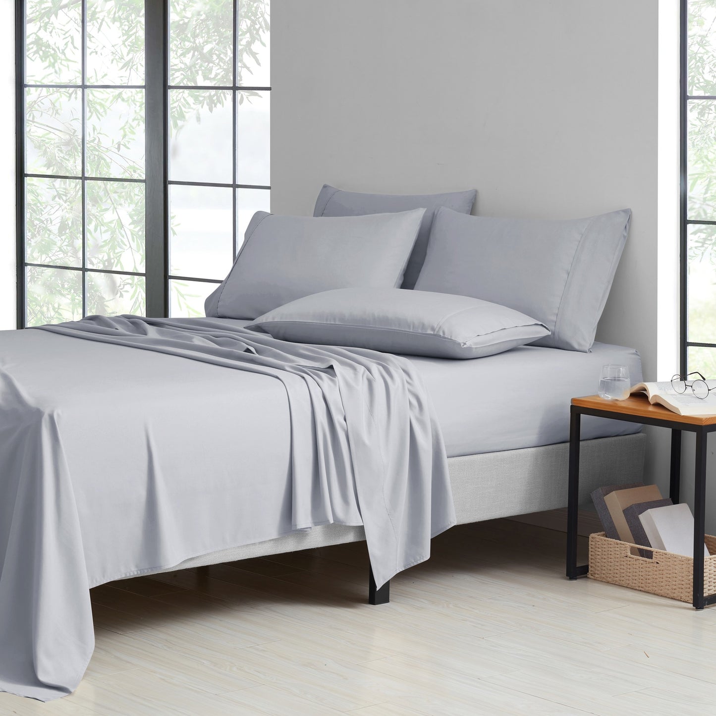 Bibb Home 2000 Thread Count 6 Piece Bamboo Sheet Set – Summer Satin Cooling, Deep Pocket, 6-Pc Egyptian Luxury, Bonus Pillowcases