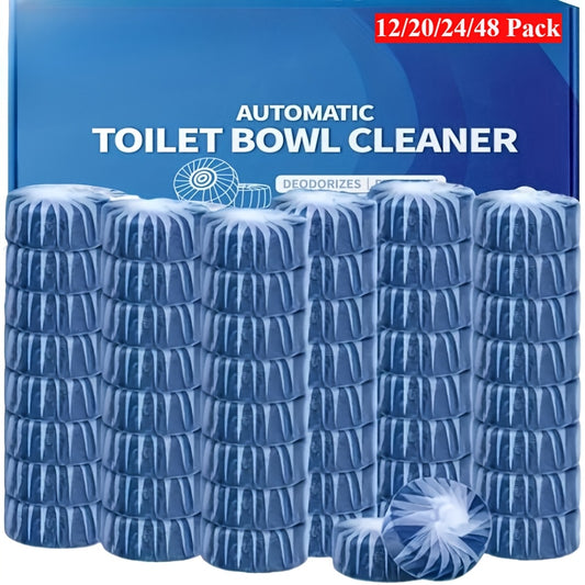 Blue Automatic Toilet Bowl Cleaner Tablets 20/24/48pcs - Low Odor Fresh Scent Powerful Stain Removal Long-Lasting Deodorizer, Safe for Plastic Surfaces, Easy Use for Home & RV Toilet Cleaning