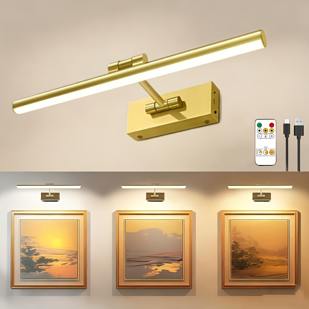 16'' Picture Light with Adjustable Brightness - Wireless Battery-Powered Wall Light (6000mAh), Remote-Controlled Atmosphere Art Light for Displaying Photos, Frames & Portraits, Enhances Home Ambiance