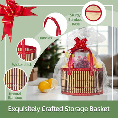 [Gift Wrap Storage] 6-Pack Bamboo Storage Baskets | DIY Gift Wrapping for Thanksgiving, Christmas, Easter Egg Baskets, Picnic Camping Basket Set, Craft Sewing Organizer | Wedding Favor Boxes & Bags, Flower Girl Basket Bundle[