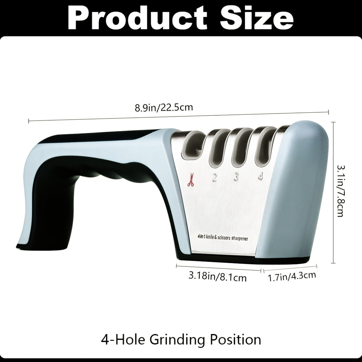 4-in-1 Knife Sharpener Manual Kitchen Tool for Chef Knives, Paring Knives, Steel Blades & Scissors – 4 Stage Sharpening System with Non-Slip Base